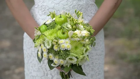 Romantic Wedding Concept Bride Holding bouquet of flowers Видео 71388044