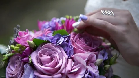 Romantic Wedding Concept Bride Holding bouquet of flowers Видео 71388374