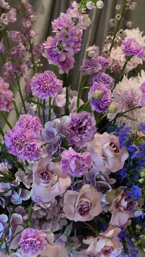Romantic wedding flower arrangement for table decoration. Purple and pink colors Stock Footage 319046024
