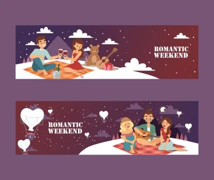 Romantic weekend picnic, vector illustration. Young couple on a romantic date Stock Illustration