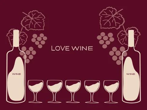 Romantic wine set featuring bottles and glasses with grapes on a wine-themed Stock Illustration