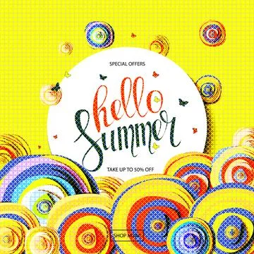 Romantic wreath with quote Hello summer. Stock Illustration