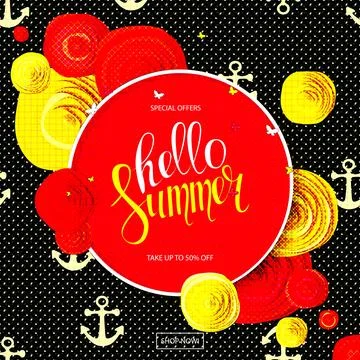 Romantic wreath with quote Hello summer. Stock-Illustration