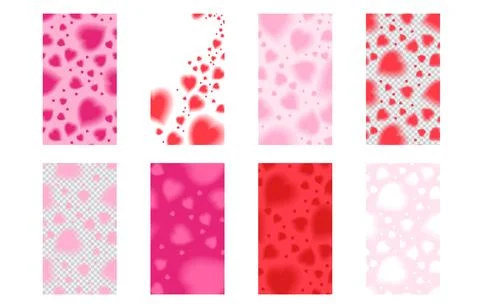 Romantic y2k pink and ref blurry heart stories set. Stock Illustration