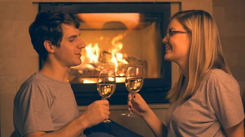 Romantic young couple drinking white wine. Stock Footage 59803304