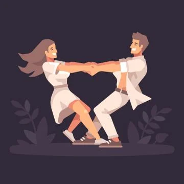 Romantic young couple holing hands and spinning around, forming a heart shape Stock Illustration