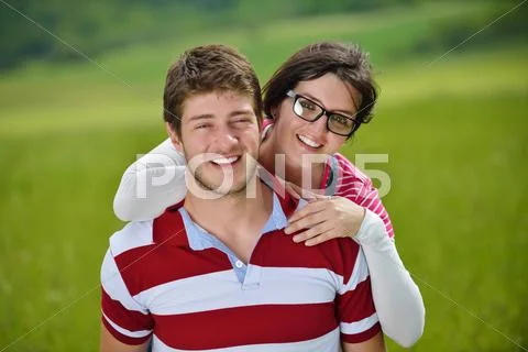 Romantic young couple in love together outdoor Stock Photos