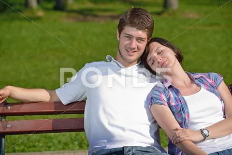 Romantic young couple in love together outdoor Stock Photos
