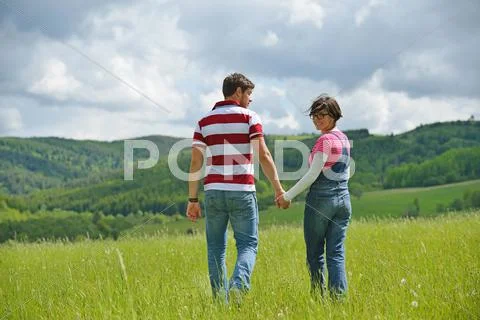 Romantic young couple in love together outdoor Stock Photos