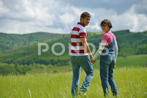 Romantic young couple in love together outdoor Stock Photos