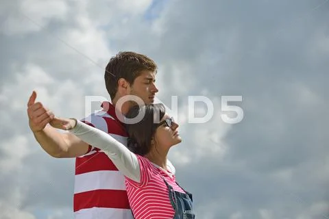 Romantic young couple in love together outdoor Stock Photos