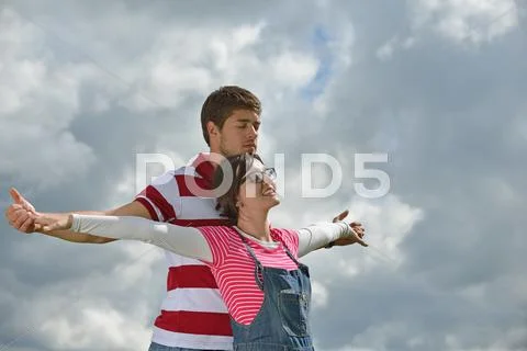 Romantic young couple in love together outdoor Stock Photos