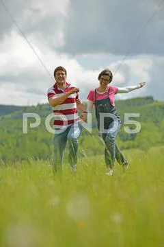 Romantic young couple in love together outdoor Stock Photos