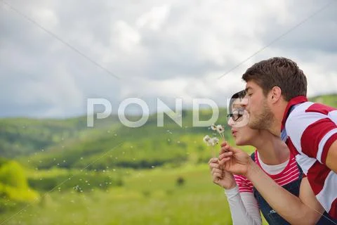Romantic young couple in love together outdoor Stock Photos