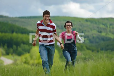 Romantic young couple in love together outdoor Stock Photos