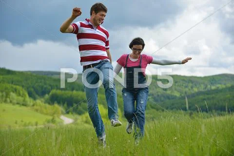 Romantic young couple in love together outdoor Stock Photos