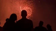 Romantic Young Couple Silhouette Watching Fireworks Hugging Love Relationship Stock Footage