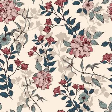 Romantic,Flowers,With,Leaves,On,A,Beige,Background. 库存插图
