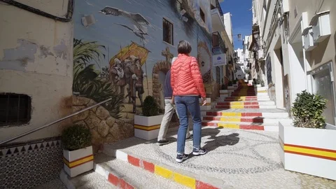 Romatic old couple walk Stock Footage 89693719