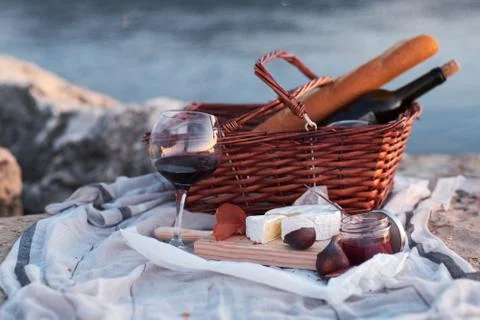 Romatic picnic on the beach Stock Photos
