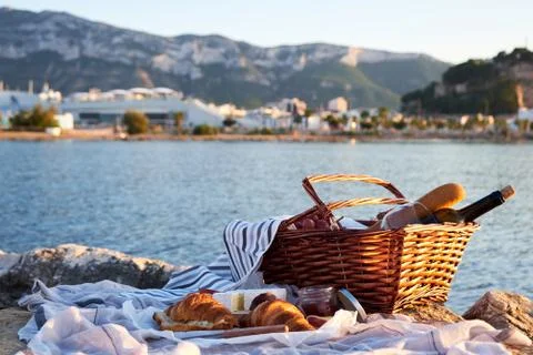 Romatic picnic on the beach Stock Photos