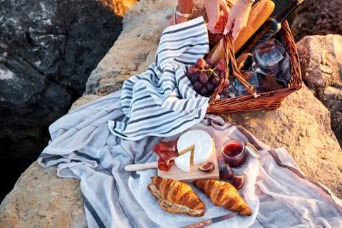 Romatic picnic on the beach Stock Photos
