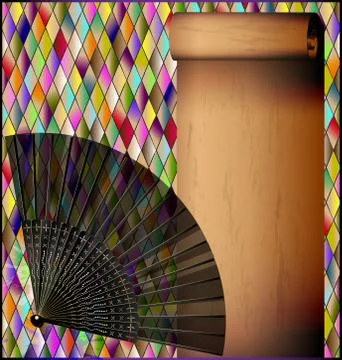 Romb background with old paper and fan Stock Illustration