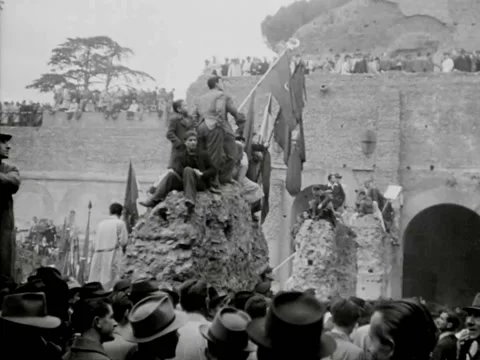 Rome - 1944: Men with flags during communist rally Stock Footage 219451700