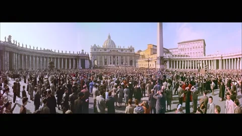 ROME - 1956 - Crowds cheer in the courtyard of St. Peter's Basilica. 스톡 동영상 327857594