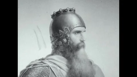 Rome 1960s: Image of Frederick I. Map of Europe. Man uses pointer to point to 스톡 동영상 304296344