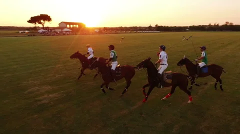 Rome 2015  Polo challenge during sunset.  Aerial. N. Stock Footage 64637320