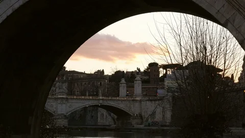 Rome Ancient Bridges at dusk Stock Footage 103630104
