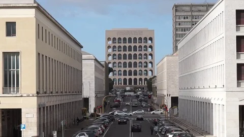 Rome, Architectural view of the eur district Stockbeeldmateriaal 99540825