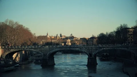 Rome, beautiful view of a bridge over the Tiber 스톡 동영상 73618946