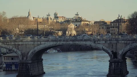 Rome, beautiful view of a bridge over the Tiber Stock-Footage 73619123
