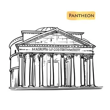 Rome building hand drawn vector illustration. Italian landmark Pantheon Illustrazione stock