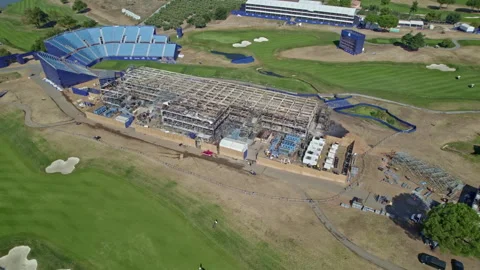 Rome, burnt skeleton of a 2023 Ryder Cup pavilion Stock Footage 252367592