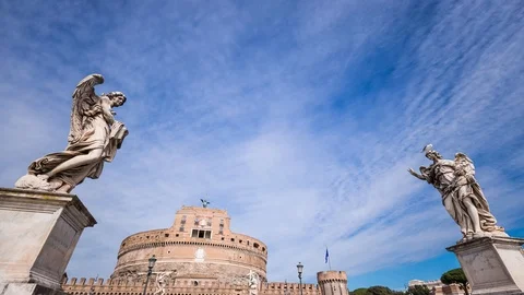 Rome - Castel Sant'Angelo and Tiber river - Time lapse - 8K 30p Stock Footage
