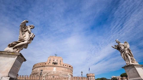 Rome - Castel Sant'Angelo and Tiber river - Time lapse - 4K 30p Stock Footage