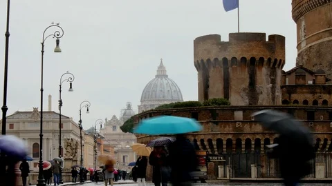 Rome Castle, Saint Peter Dome in a rainy day - Timelapse moving Stock Footage 86757244