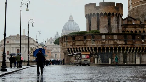 Rome Castle a Saint Peter Dome rainy day - Timelapse Stock Footage 86757522