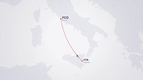 Rome to catania flight route map animation Stock Footage 339423413