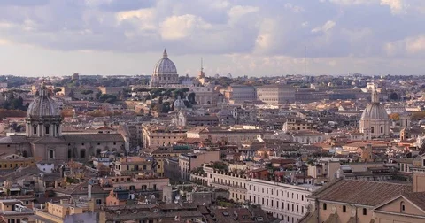 Rome city panoramic view with the St. Peter’s Basilica in the midle. Stock Footage 83337742