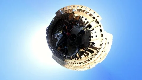 Rome, Coliseum, Effect from VR360.  Orbital view of the arena and the stands Stock Footage 100748439