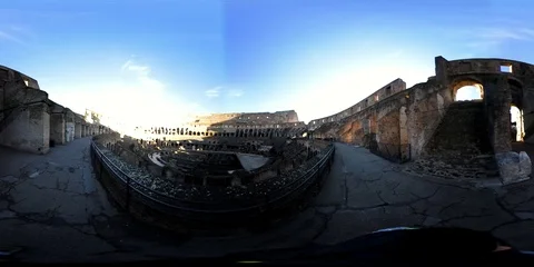 Rome, Coliseum, VR360. Moving view from inside of the arena and the stands Stock Footage 100748246