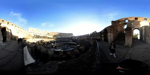 Rome, Coliseum, VR360.  View from inside of the arena and the stands Stock Footage 100748175