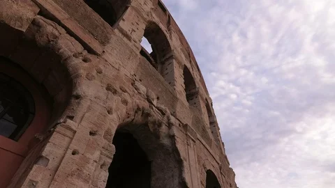 Rome - Colosseum, close pan view in a cloudy evening Stock Footage 100205273