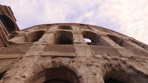 Rome - Colosseum, close pan view in a cloudy evening Stock Footage 100205337