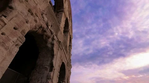Rome - Colosseum, close pan view in a cloudy evening Stock Footage 100205529