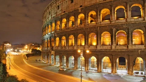Rome: the Colosseum time lapse night timelapse Stock Footage